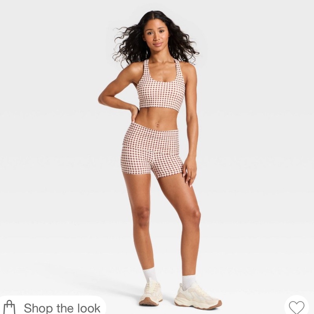JoyLab Pink/Cream Gingham Athletic Shorts